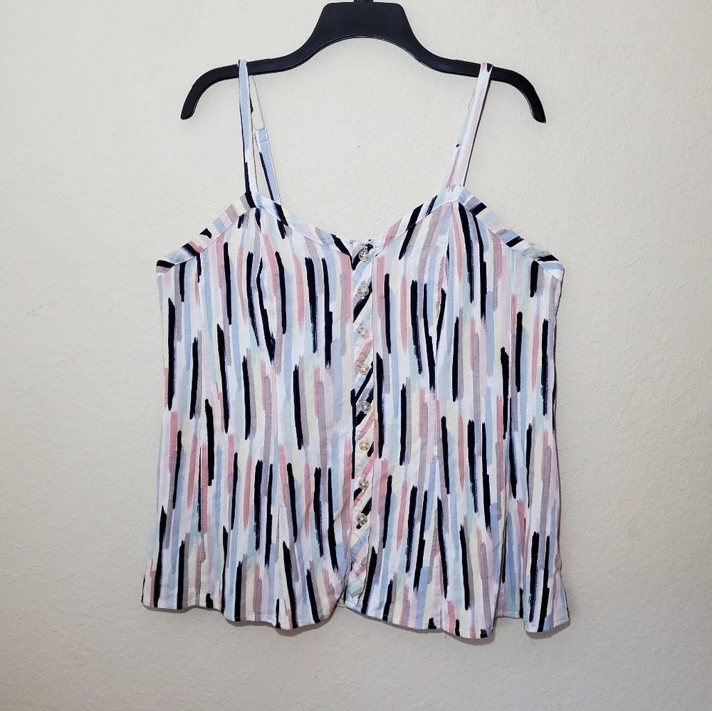 Torrid Brushstroke Rayon Slub Button-Front Cami